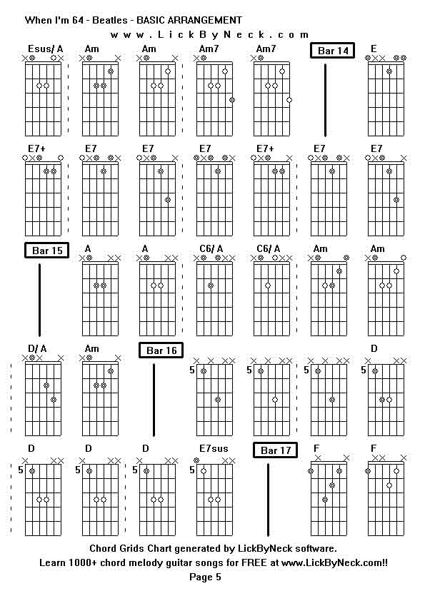 Chord Grids Chart of chord melody fingerstyle guitar song-When I'm 64 - Beatles - BASIC ARRANGEMENT,generated by LickByNeck software.